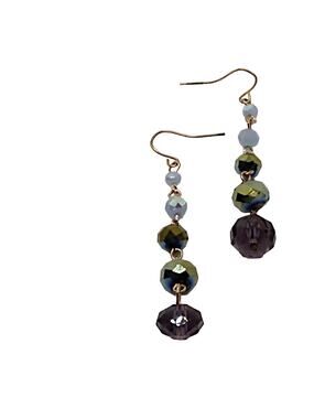 Long Dangle Crystal Earrings Purple/Multi Fish Hook Ear Wires Handmade